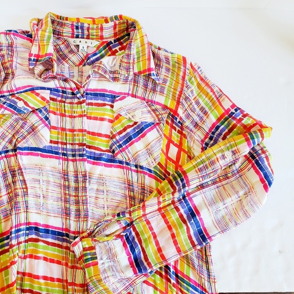 CAbi Plaid Cirque Tunic Button Down Top S - Picture 2 of 7